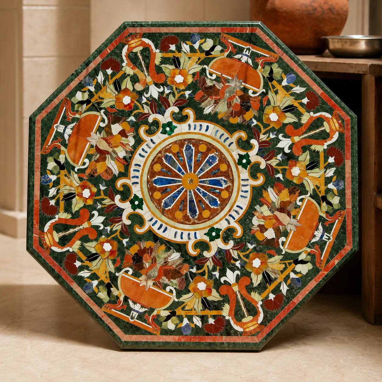 Luxury Octagonal Marble Inlay Table Top